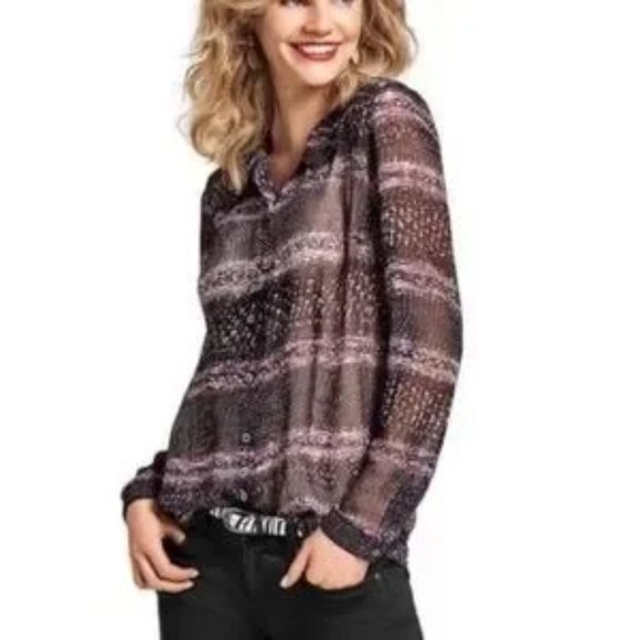 CAbi Paris Black Sheer Print Blouse #3249 L - Picture 2 of 10